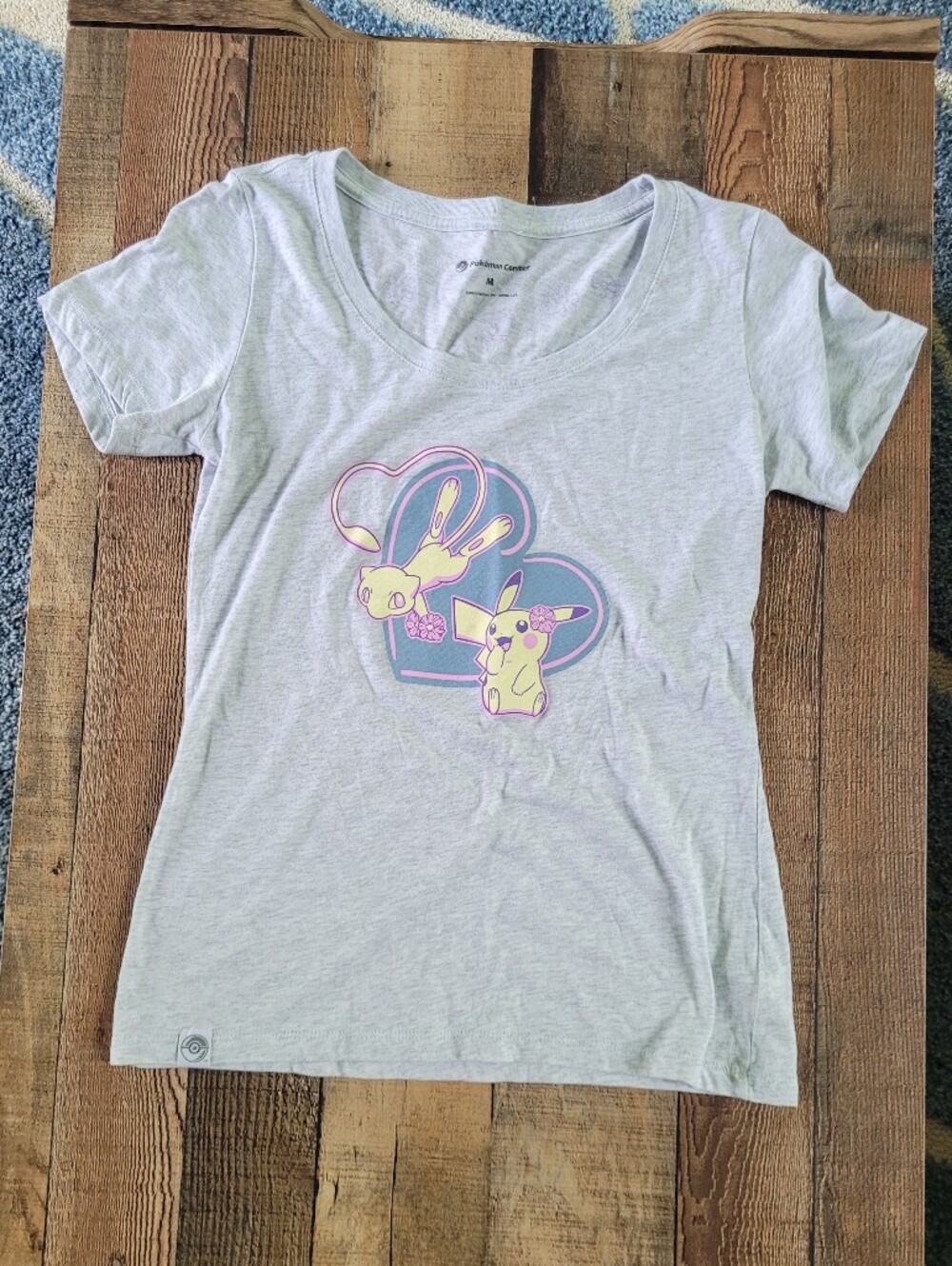 Pokemon Light Gray Tee with Pastel Pikachu And Mew, Juniors Size Medium